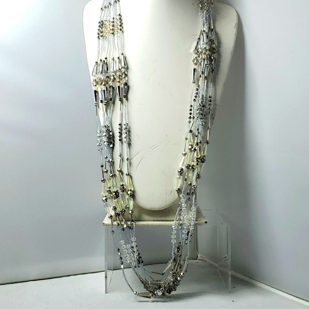 Ali khan silver/clear beaded 7 strand  necklace with gift box
